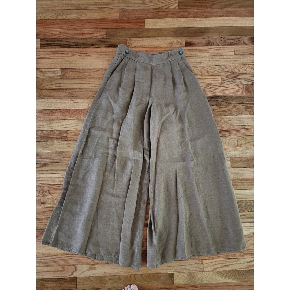 Banana Republic Lina Wide Leg Linen Pants Brown Pleated High Rise NWT 8